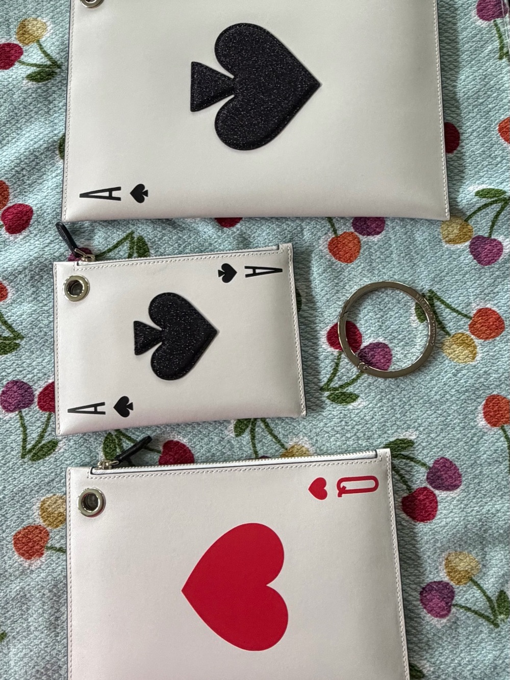 kate spade White Playing Card Trio Pouch Set with Black & Red Motifs - Picture 8 of 13
